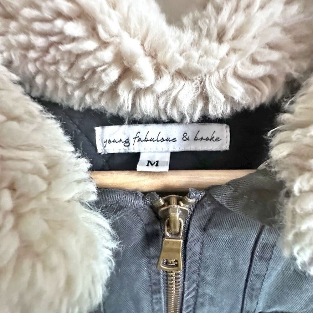 YOUNG FABULOUS & BROKE | Aviator Bomber Zip Jacket Detachable Faux Fur | Medium - Picture 4 of 9